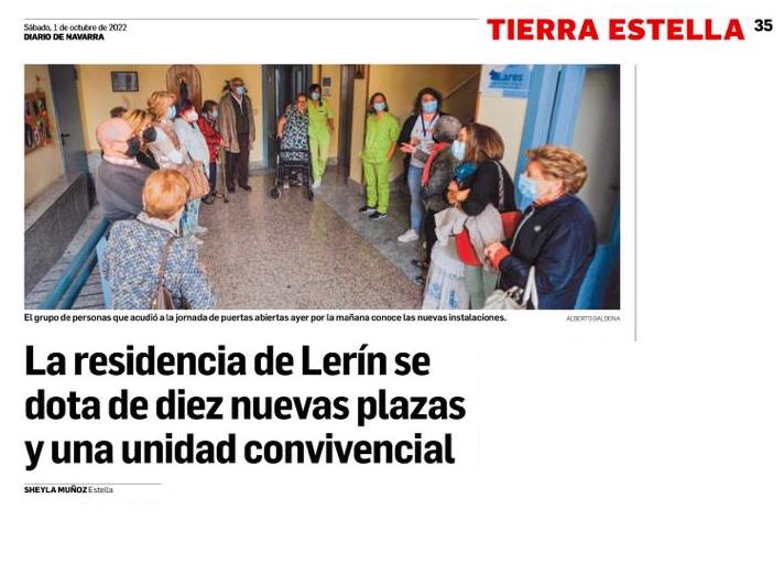 Imagen de Diario de Navarra "La residencia de Lerín se dota de diez nuevas plazas y una unidad convivencia"l
